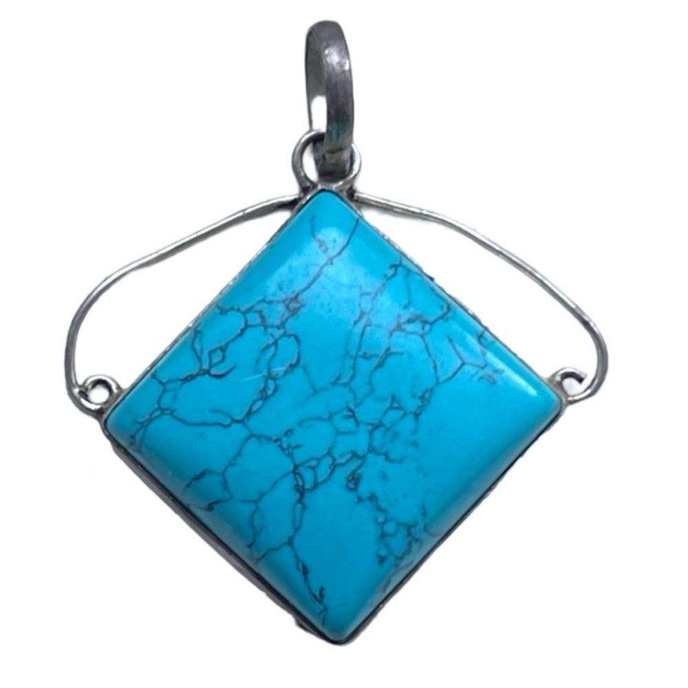 Lrg Solid Silver Genuine Natural Turquoise Vintage Pendent Southwestern Jewelry